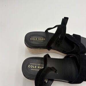 Cole Haan Women's Black Suede Grand Series Wedge Heels Sandals Size 10B